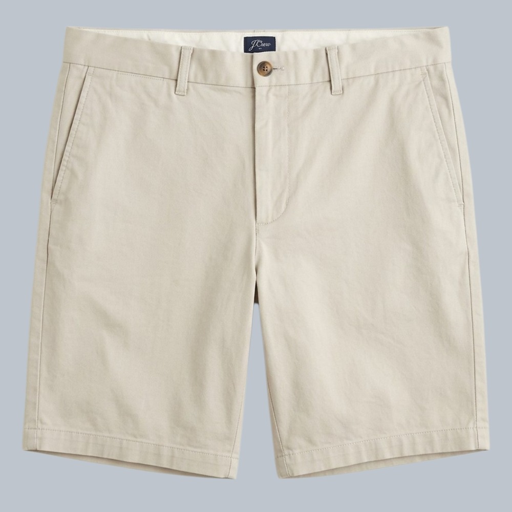 J.Crew Men's 38 Stretch Chino Shorts 9" Inseam Beige Khaki Flat Front
